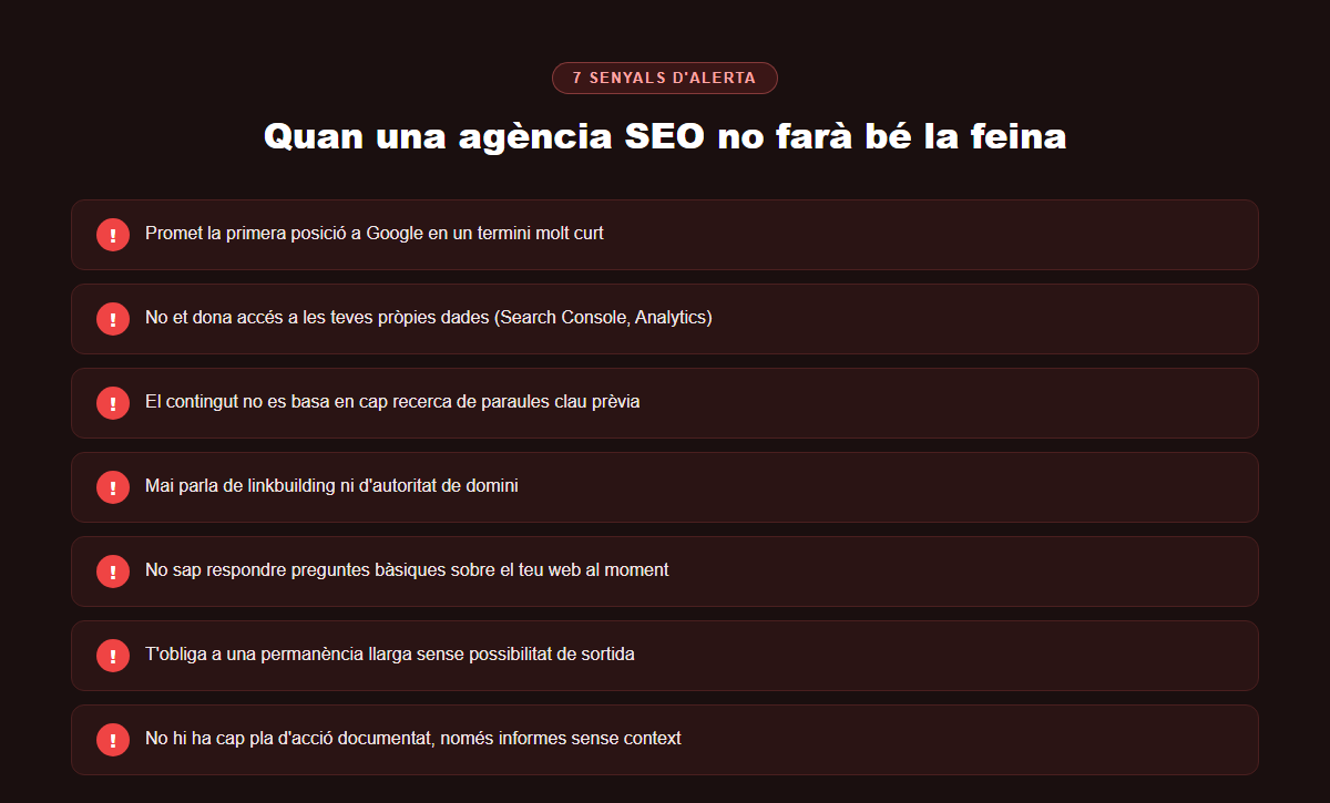 senyals d'alerta d'una mala agència SEO