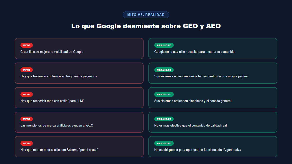 mitos del GEO y AEO desmentidos por Google
