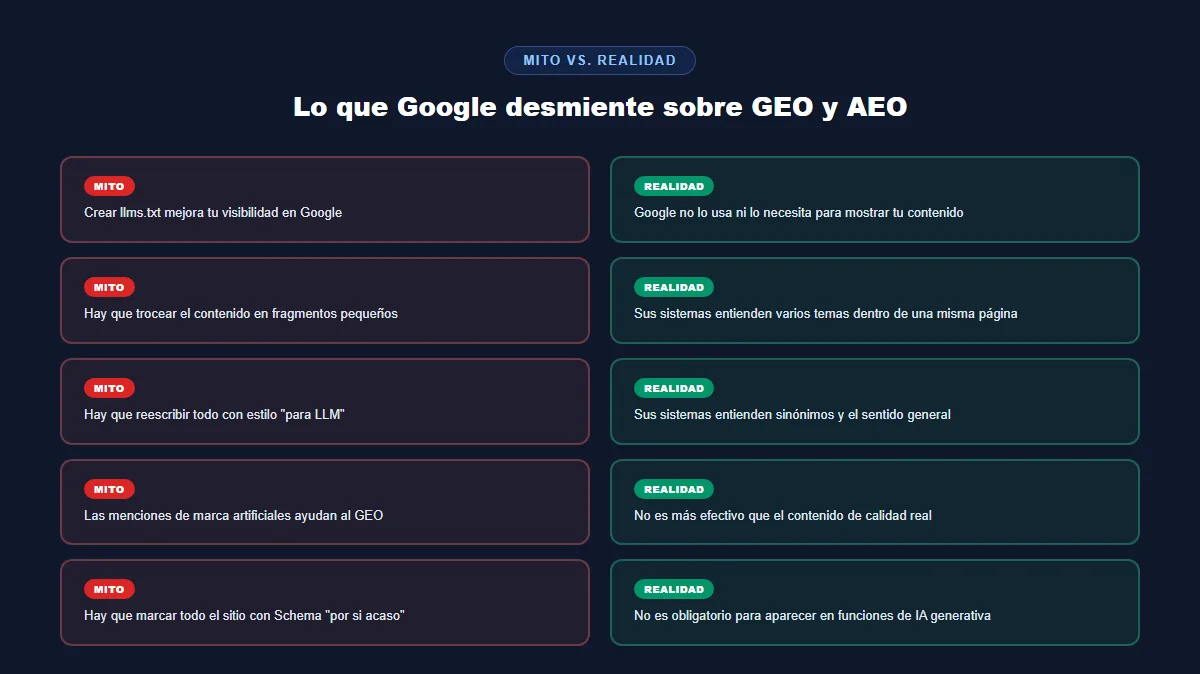 mitos del GEO y AEO desmentidos por Google